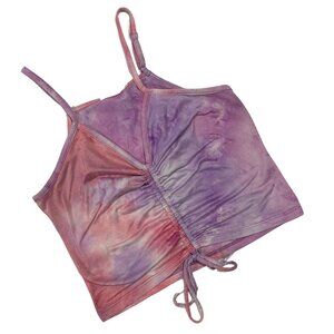 Heart & Hips Pink and Purple Ruched Tie Front Tie-dye Tank Top